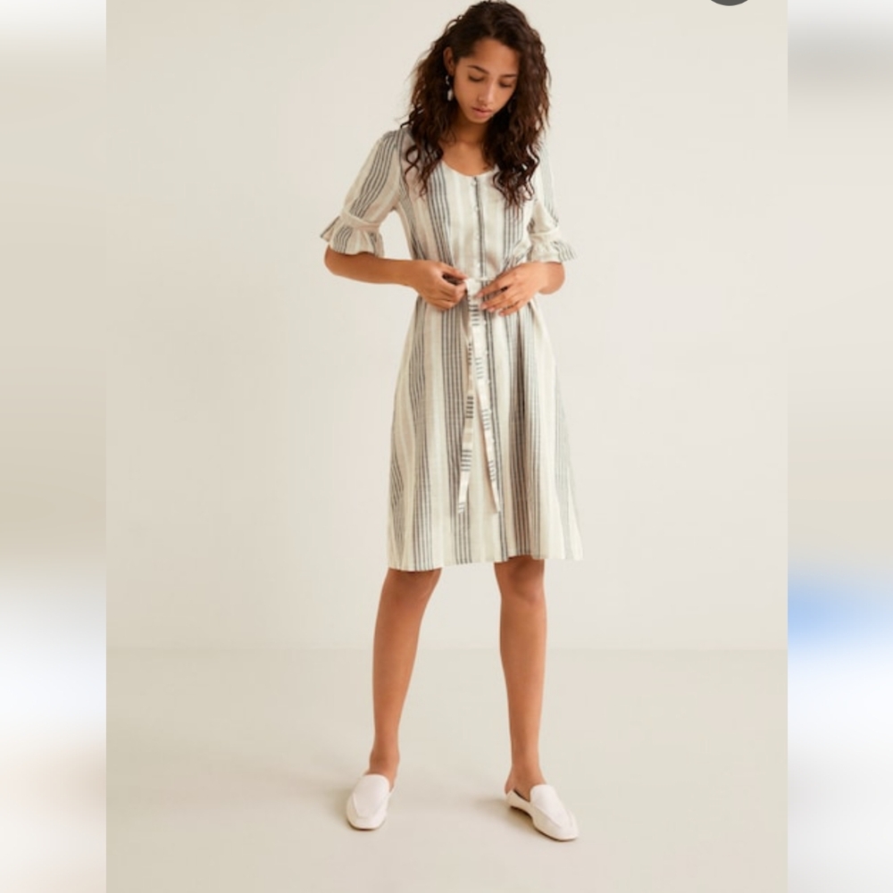 MANGO // Striped Ruffle Midi Dress